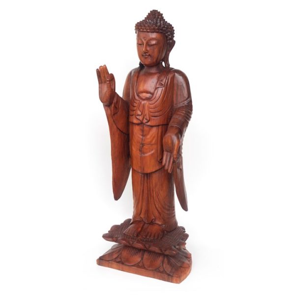 Natural Acacia Wood Standing Buddha - Image 2