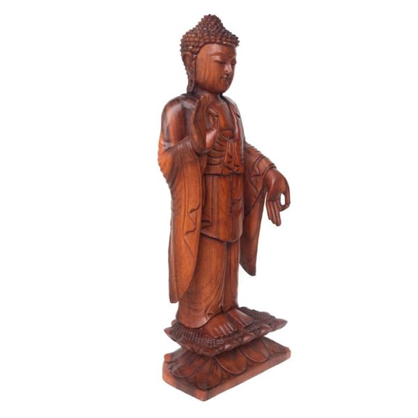 Natural Acacia Wood Standing Buddha - Image 3