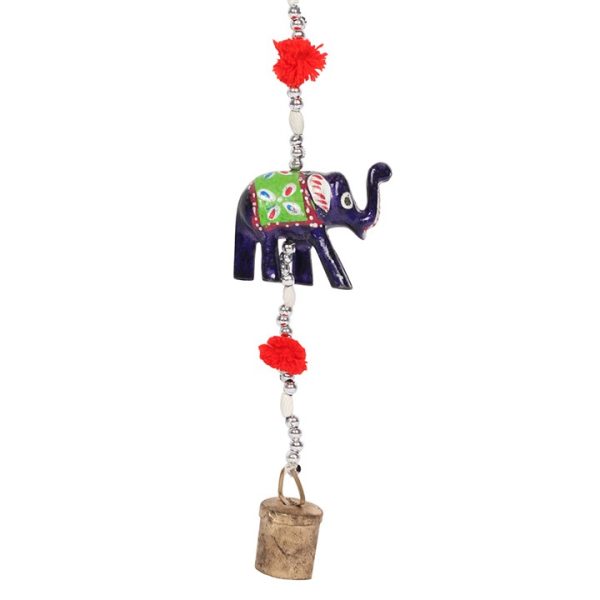 Wooden Hanging Elephant Decoration with Bell - Image 3