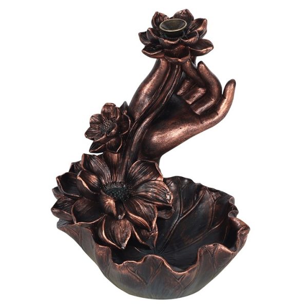 Bronze Effect Hand with Flower Backflow Incense Burner - Image 2