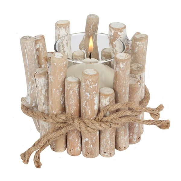 White Washed Driftwood Candle Holder