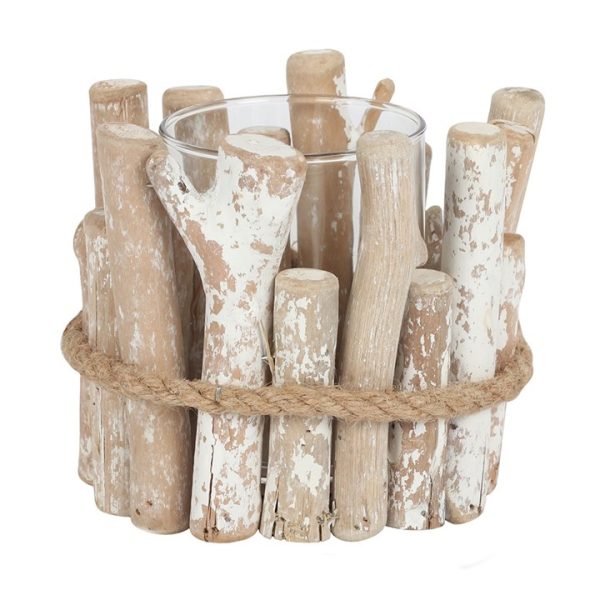 White Washed Driftwood Candle Holder - Image 2