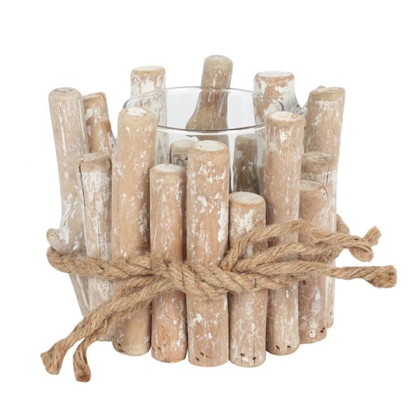 White Washed Driftwood Candle Holder - Image 3