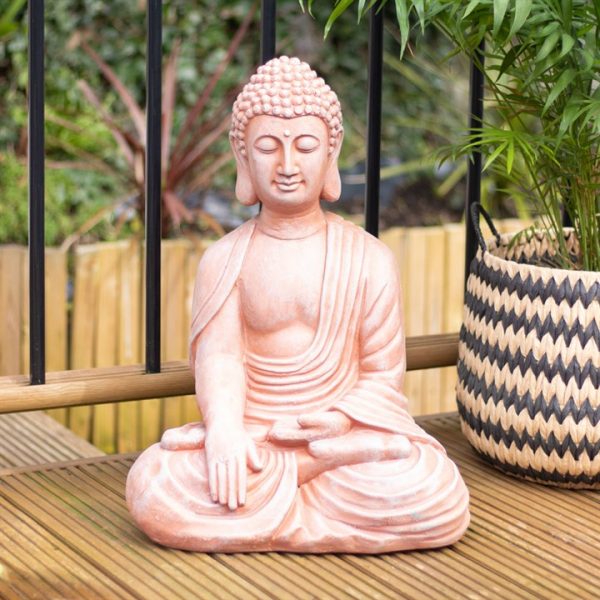 Terracotta Effect 52cm Sitting Garden Buddha - Image 6