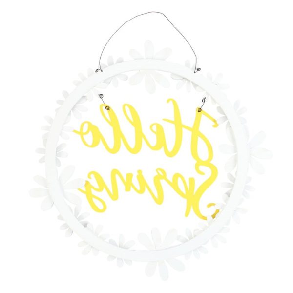 Hello Spring Hanging Daisy Wreath Decoration - Image 3