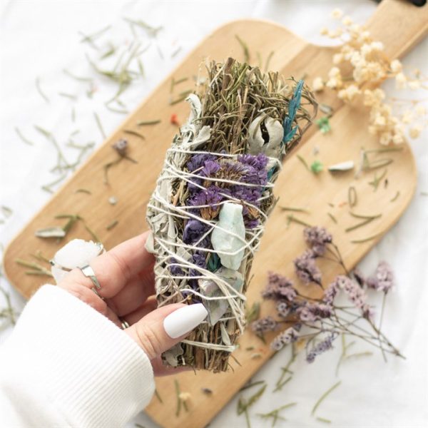 6in Ritual Wand Smudge Stick with Rosemary, Sage and Aventurine - Image 5