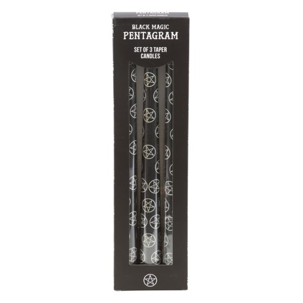 Set of 3 Black Magic Pentagram Taper Candles - Image 2