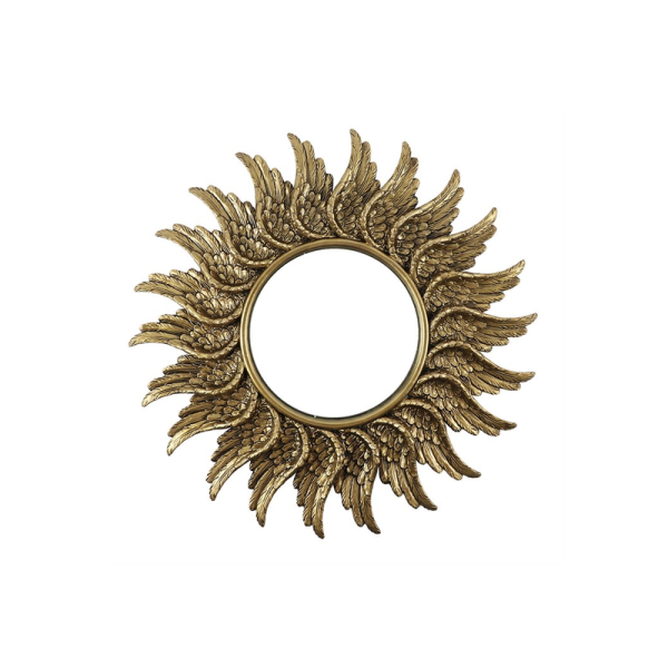 47cm Round Antique Gold Angel Wing Mirror
