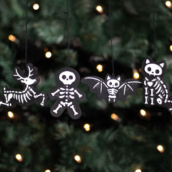 Set of 4 Black Creepy Skeleton Cookie Ornaments - Image 5