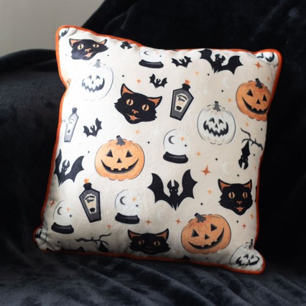 35cm Square Spooky Cat and Pumpkin Print Cushion - Image 4