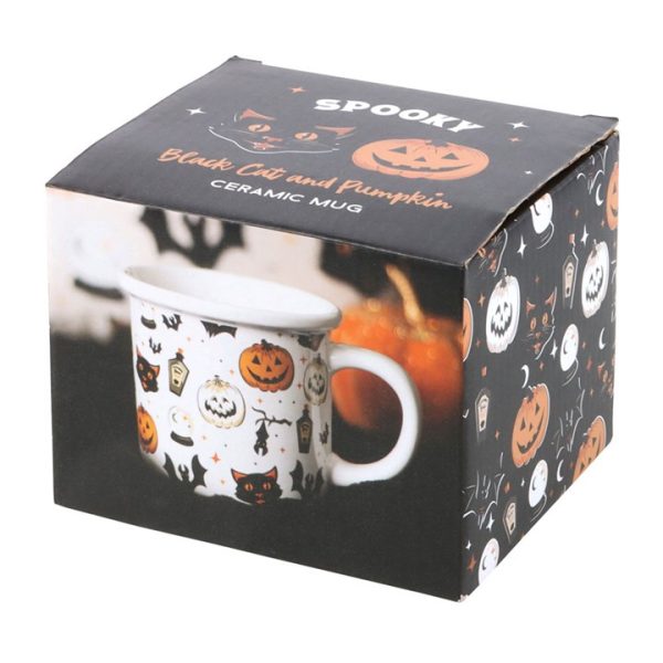 Spooky Cat and Pumpkin Print Mug - Image 4