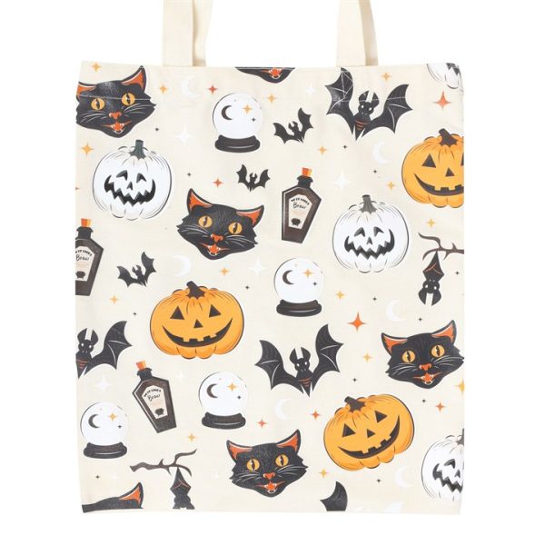 Spooky Cat and Pumpkin Print Polycotton Tote Bag - Image 2