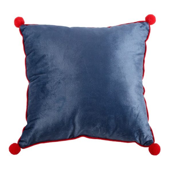 35cm Square Gnome Print Cushion with Pom Poms - Image 2