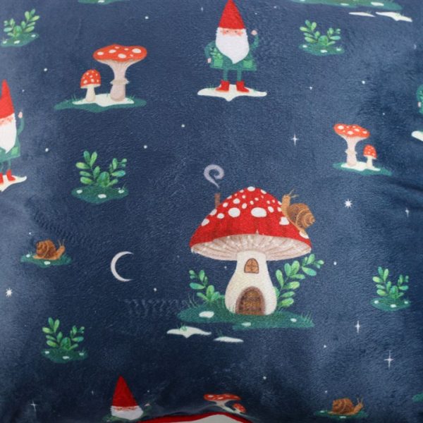 35cm Square Gnome Print Cushion with Pom Poms - Image 3