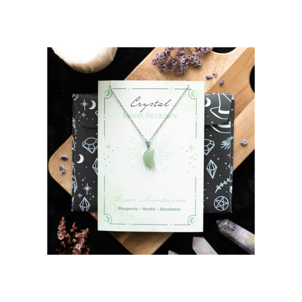 Green Aventurine Crystal Moon Necklace on Greeting Card - Image 5