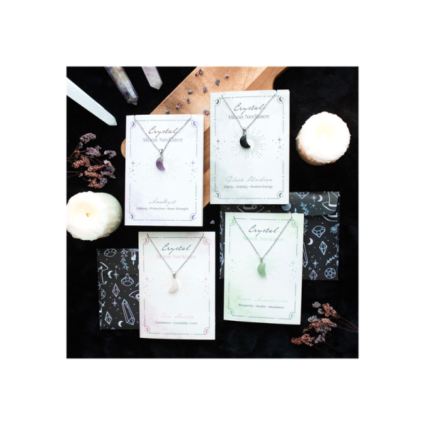 Green Aventurine Crystal Moon Necklace on Greeting Card - Image 6