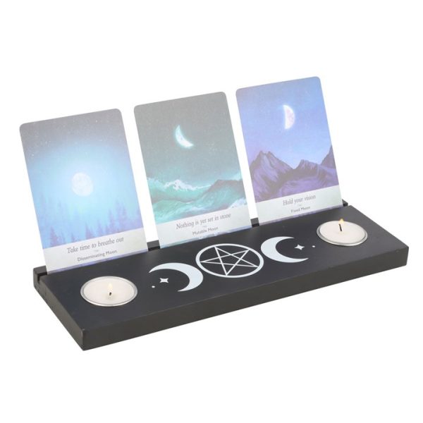 Black Triple Moon Tarot Card Stand Tealight Holder - Image 2