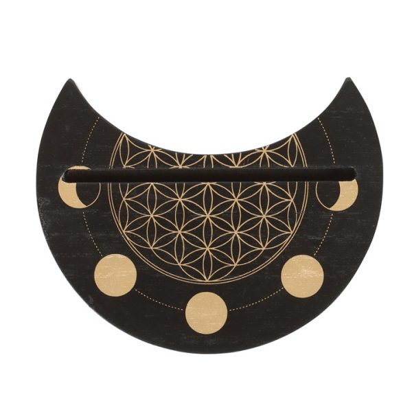 Black Flower of Life Crescent Moon Tarot Card Stand - Image 3