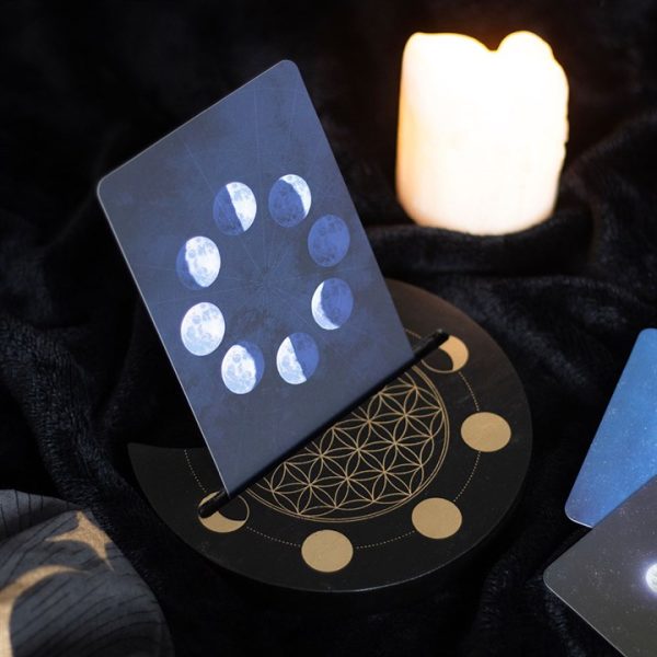 Black Flower of Life Crescent Moon Tarot Card Stand - Image 5