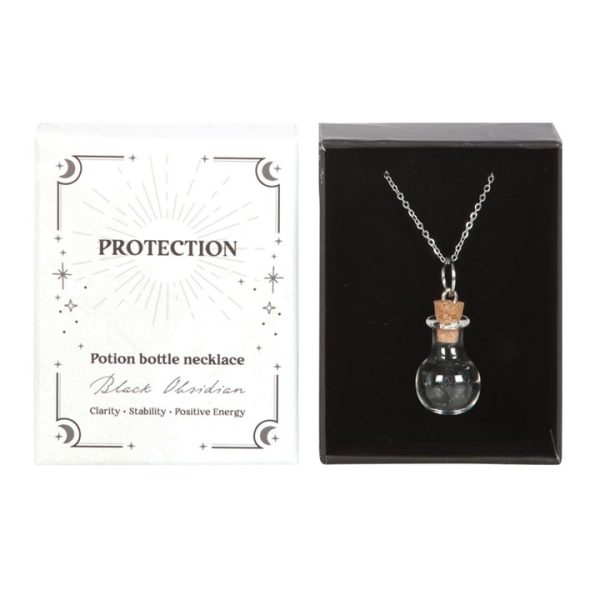 Protection Black Obsidian Crystal Chip Potion Bottle Necklace - Image 2