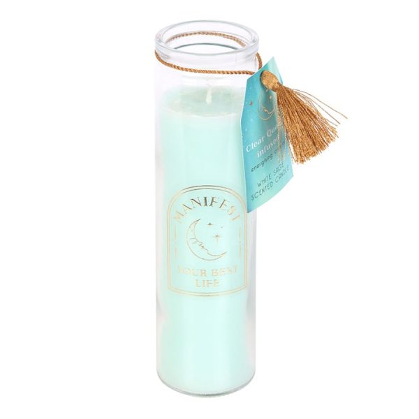 White Sage Tube Candle with Clear Quartz Crystals - Image 2