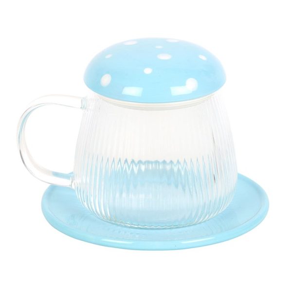 Blue Glass Mushroom Mug and Saucer - Image 2