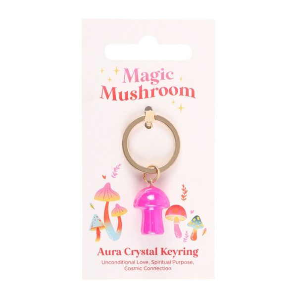 Pink Aura Crystal Mushroom Keyring - Image 2