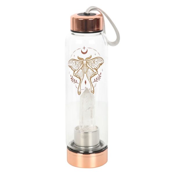 Luna Moth Glass Water Bottle with Clear Quartz Crystal - Image 4