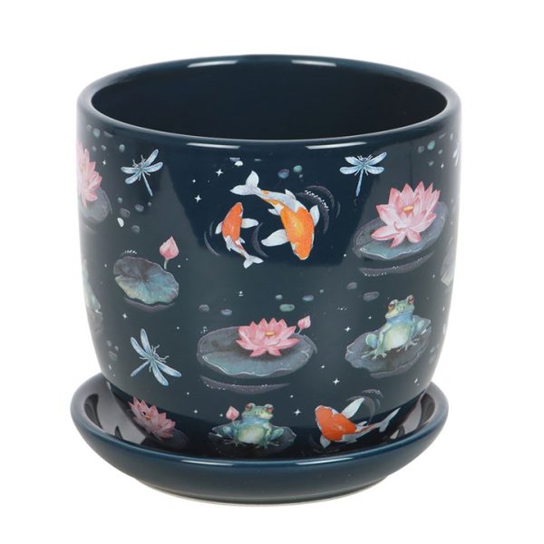 Pond Print Plant Pot with Saucer - Image 2