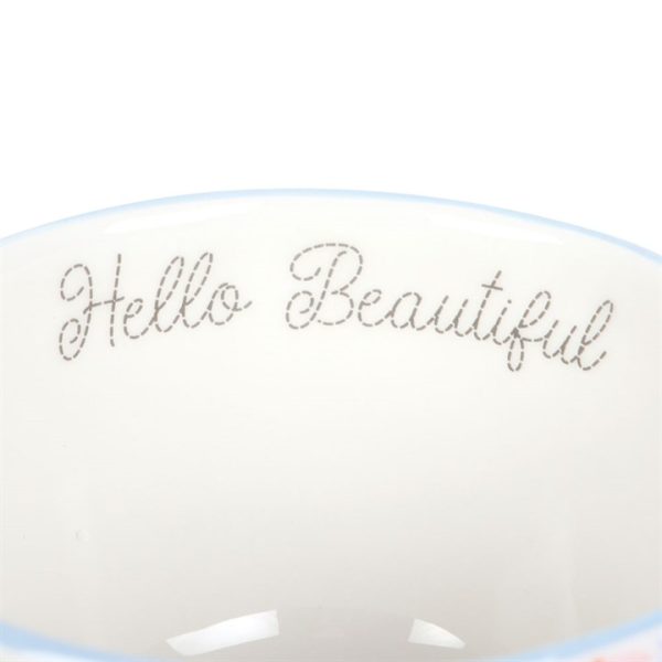 Hello Beautiful Ditsy Floral Print Mug with Butterfly - Image 3