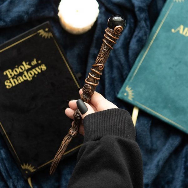 Protection Black Obsidian Crystal Wand with Pouch